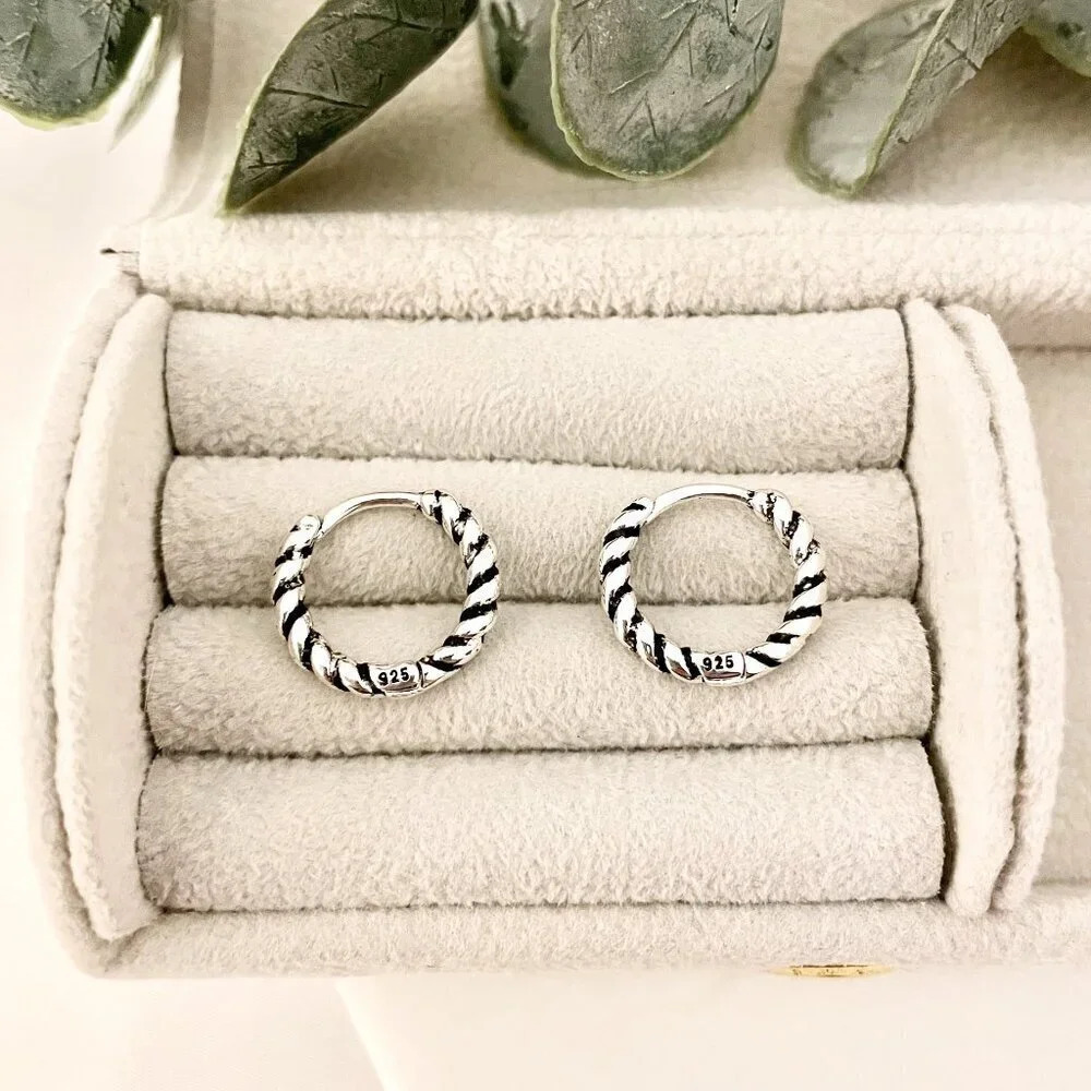 925 Sterling Silver Small Hoop Earrings Bead Earrings 14 mm Small Hoops
